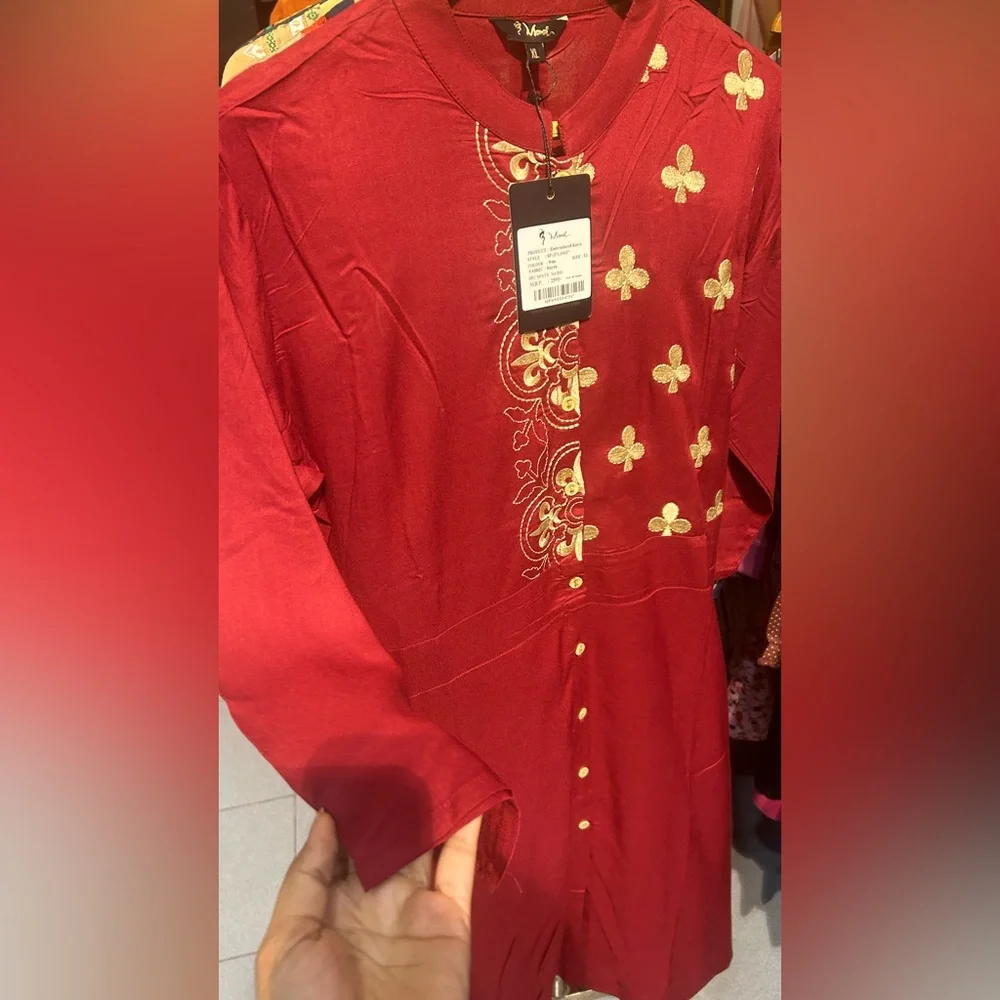 Embroidery kurta wine- colour Reyon - Picture 11 of 11